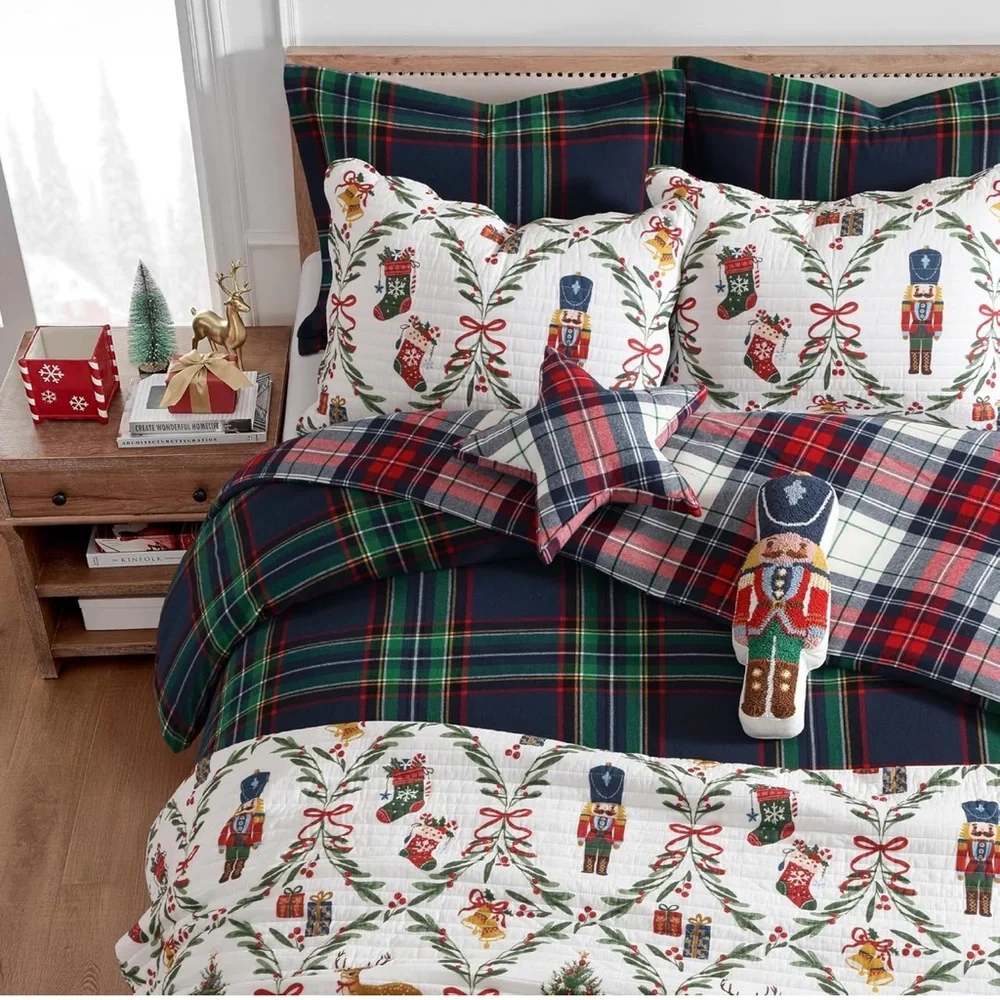 🆕 PB Style Navy Plaid Queen Duvet Set Stewart Christmas Cotton 3 Piece NEW